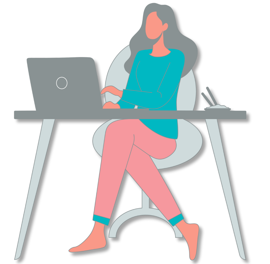 Graphic image of a women sitting at desk reading a blog.