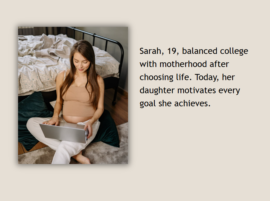 A young pregnant women, Sarah finishing college classes during her pregnancy.