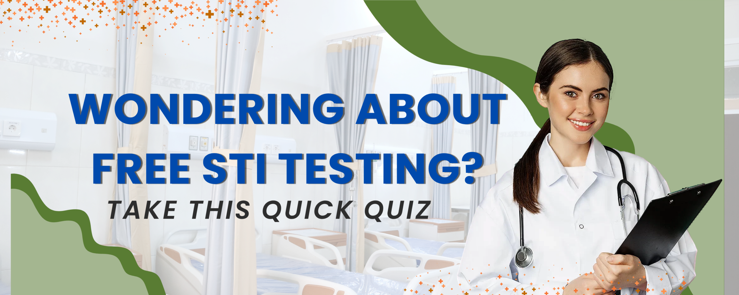 Doctor talking with a patient at a desk. Text reads: "Wondering about free STI testing? Take this quick quiz." Blog banner